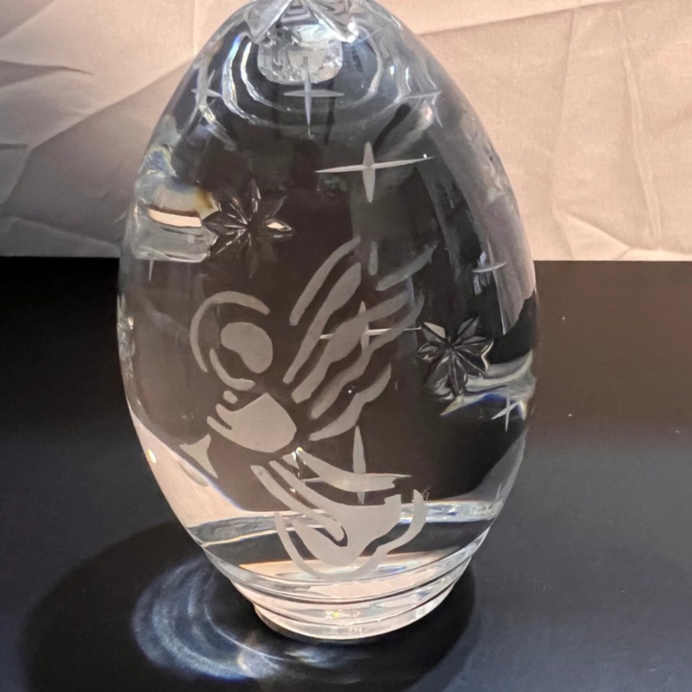 Vintage Sullivans Small Crystal Egg Unisex Clear Etched Angel Star Poland